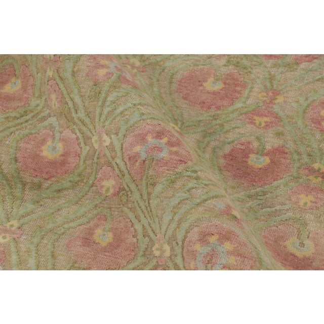 Textile Rug & Kilim’s Block Print Rug in Green With Rose Pink Floral Patterns For Sale - Image 7 of 8