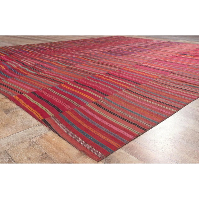 Textile Large Vintage Turkish Striped Kilim Rug - 11'00 X 13'02 For Sale - Image 7 of 10