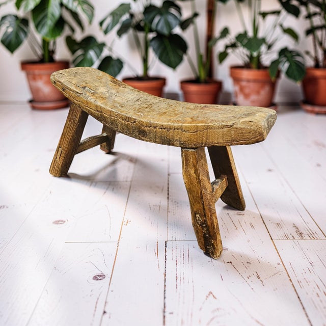 Chinese Antique Chinese Elmwood Headrest Wood Pillow Primitive Rustic Form 12" For Sale - Image 3 of 12