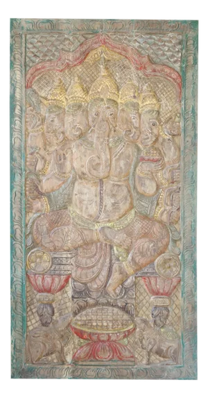 Vintage Panchmukhi Ganesha Wall Sculpture – Hand-Carved Temple Panel Art 72x36