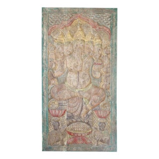 Vintage Panchmukhi Ganesha Wall Sculpture – Hand-Carved Temple Wall Art 72x36 For Sale
