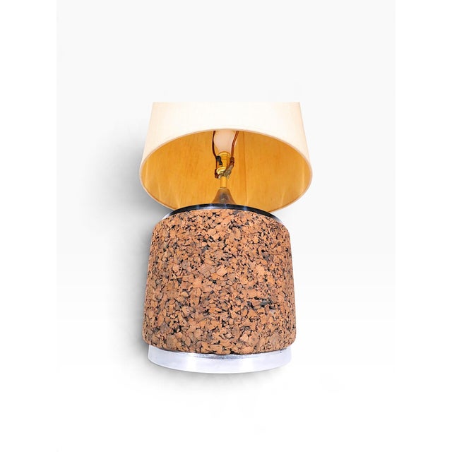 Wood Mid 20th Century Danish Modern Cork and Chrome Table Lamps With Original Shades - Pair For Sale - Image 7 of 14