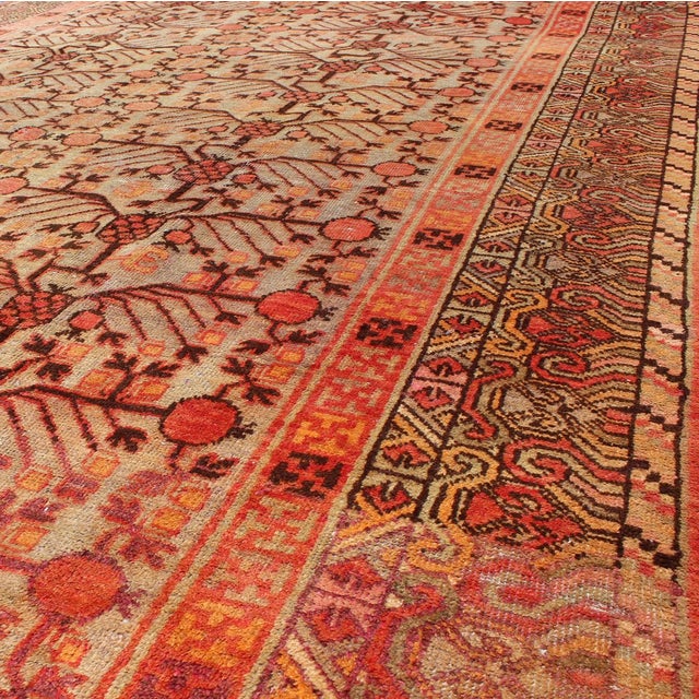 Taupe Large Khotan Antique Rug With Pomegranate Design in Taupe, Green, Red and Brown 6'9 X 13'3 For Sale - Image 8 of 9