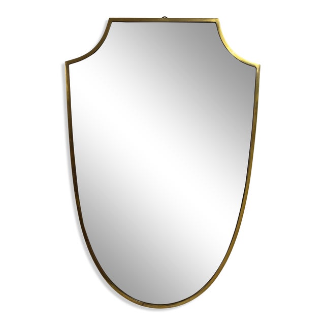 Italian Shield-Shaped Brass Wall Mirror, 1950s For Sale - Image 12 of 12
