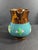 English 1850's English Copper Luster Ware Pitcher With Hand Painted Motif on Teal Colored Band For Sale - Image 3 of 10