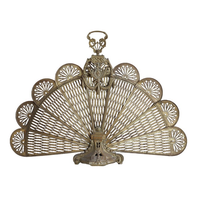 Vintage Peacock Fan Fireplace Screen With Victorian Cameo For Sale