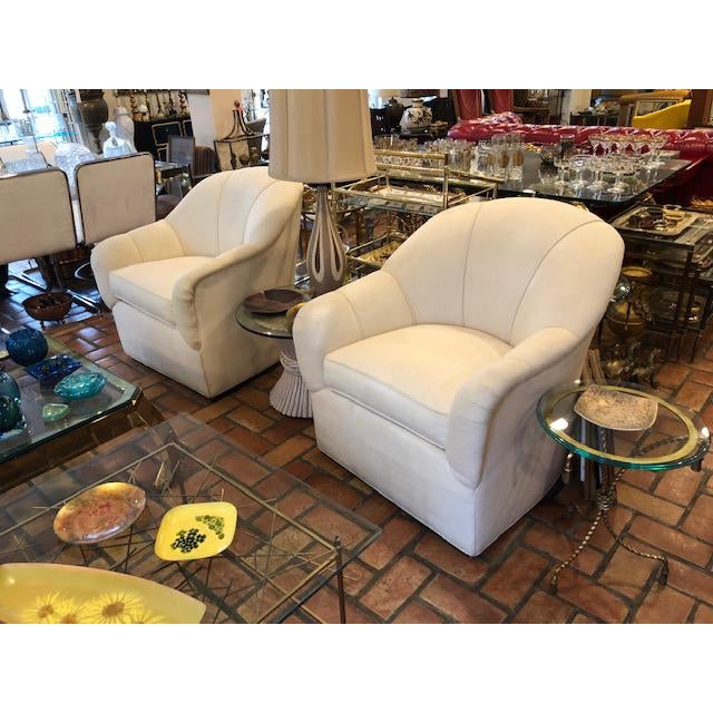 Pair of Ethan Allen Linen Swivel Club Chairs Chairish