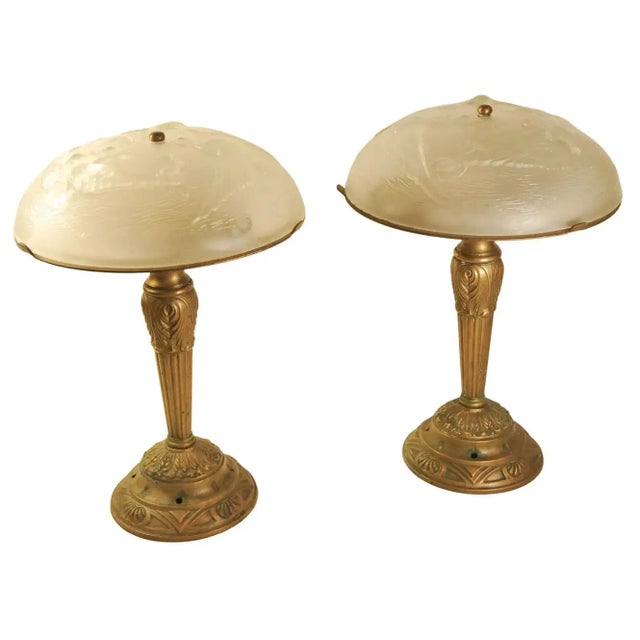 French Art Deco Frosted Glass and Brass Table Lamps, 1970s, Set of 2 For Sale - Image 14 of 14