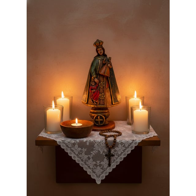 Folk Art Antique Religious Folk Art - Carved Wooden and Painted Santos Figure of Santa Ana Triple For Sale - Image 3 of 18
