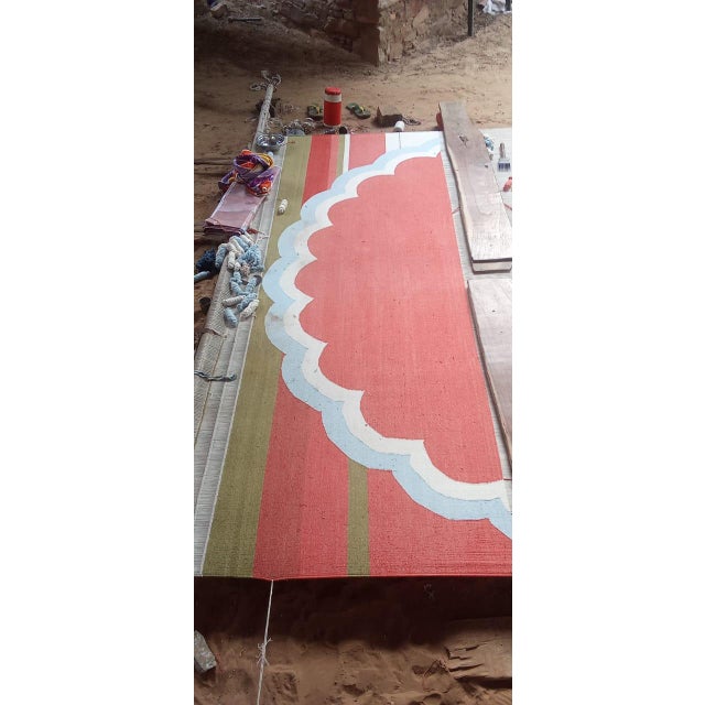 Not Yet Made - Made To Order Handmade Cotton Round Scalloped Rug, Terracotta, Cream and Light Blue Round Dhurrie-9' Round For Sale - Image 5 of 13