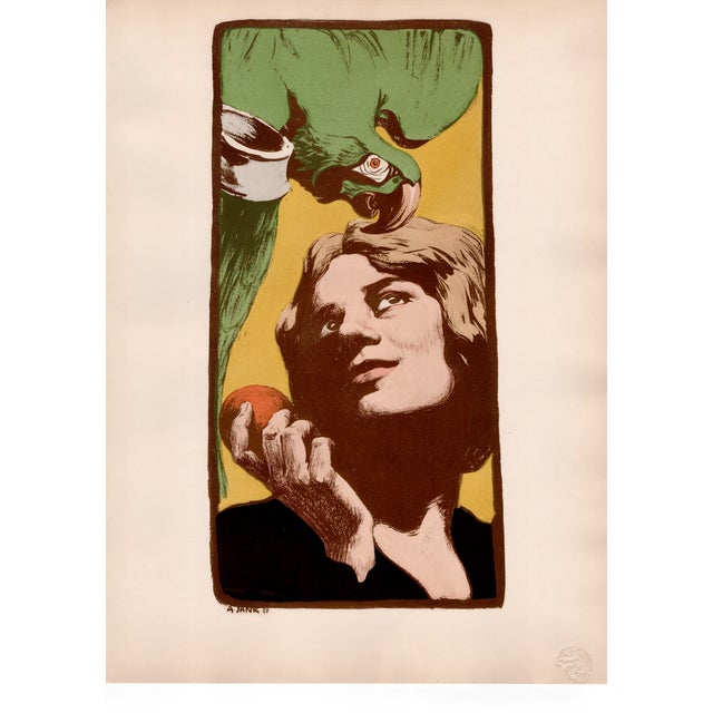 Angelo Jank, a.k.a. Angelo Yank (1868-1940) La Femme au Parroquet (Woman with Parrot) Original Lithograph from the...