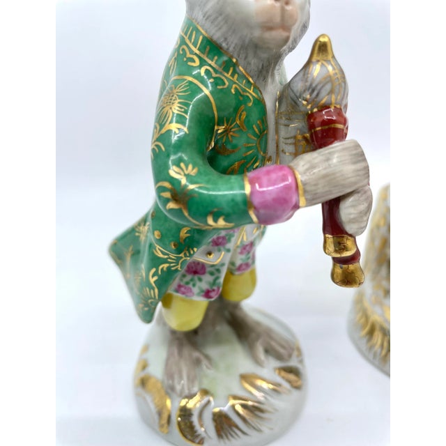 Ceramic Antique Porcelain Musical Monkey Statues - a Set of Two For Sale - Image 7 of 12
