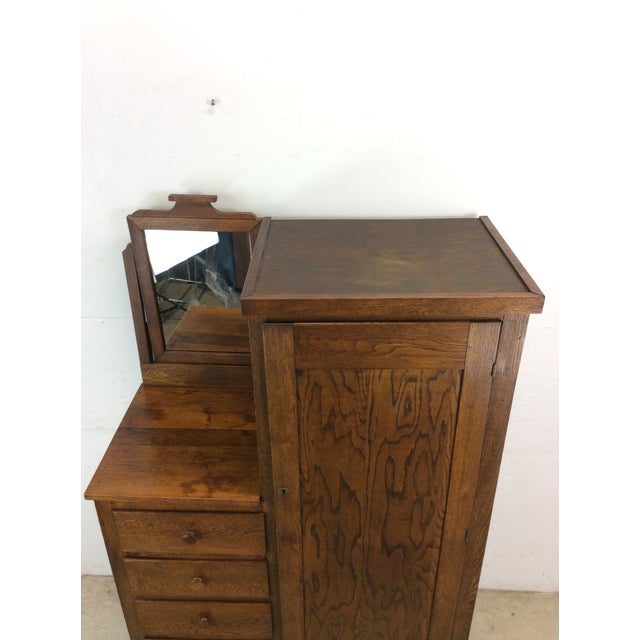 Wood Antique Oak Side by Side Armoire With Mirror For Sale - Image 7 of 12