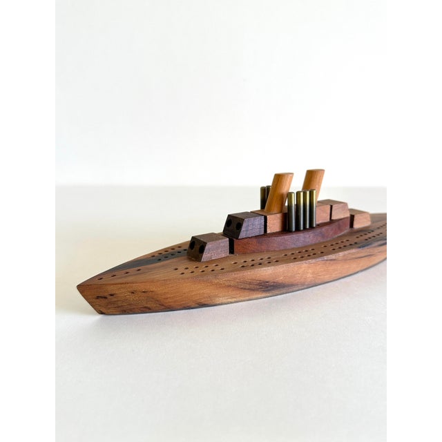 Mid-Century Myrtlewood Battleship Cribbage Board For Sale - Image 4 of 6