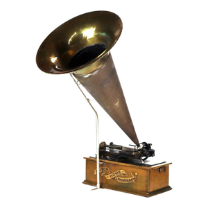 Antique Edison Home Oak Phonograph With Metal Horn Signed C1900