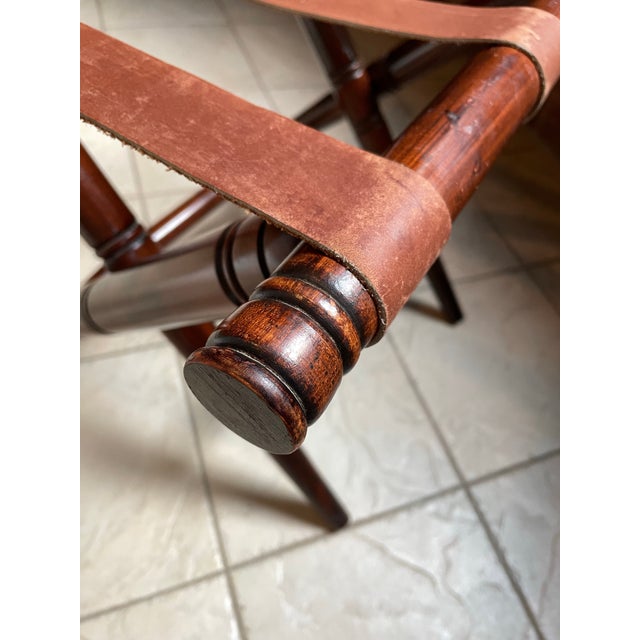 Brown Vintage 1940s Ralph Lauren Style Wooden Folding Luggage Rack With Original Leather Straps For Sale - Image 8 of 12