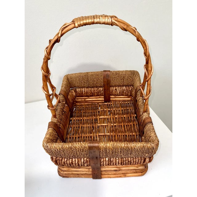 Wicker & Rattan Basket Handled Basket For Sale - Image 11 of 11