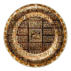 Egyptian Round Brass Tray With Silver and Copper Overlay Wall Hanging Decor