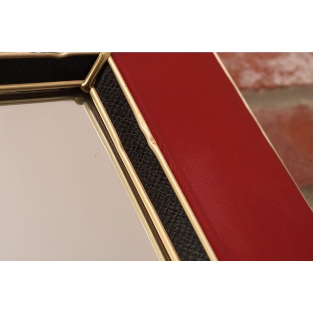 Vintage Umberto Mascagni Upholstered Wall Mirror With Leather and Brass Border For Sale - Image 15 of 18