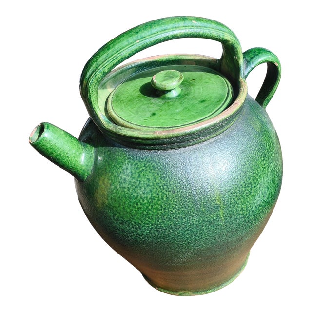 Vintage French Provence Green Glaze Gargoulette/Pottery Jug For Sale