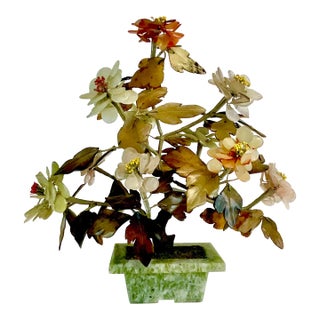 1960s Mid-Century Chinoiserie Boho Chic Jade & Quartz Bonsai Tree Sculpture. For Sale