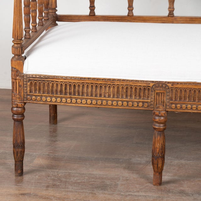 Wood 19th Century Swedish Gustavian Upholstered Carved Pine Bench Settee For Sale - Image 7 of 13