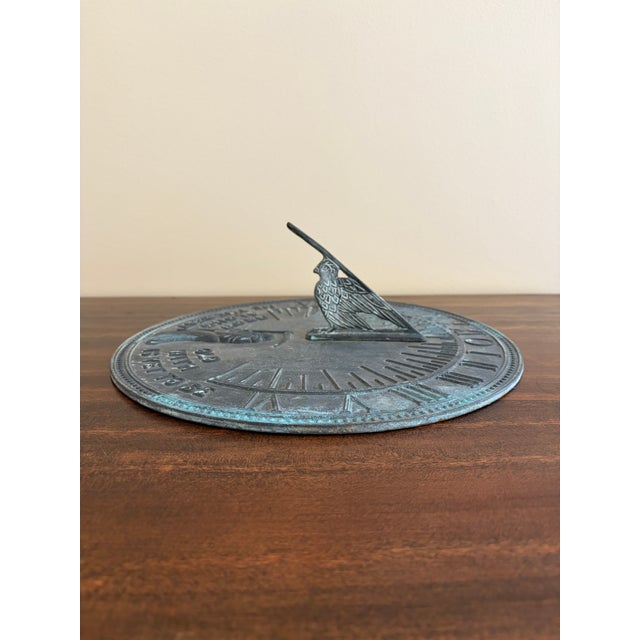 Virginia Metalcrafters Vintage English Country Iron Verdigris Garden Sundial "Grow Old Along With Me" For Sale - Image 4 of 7