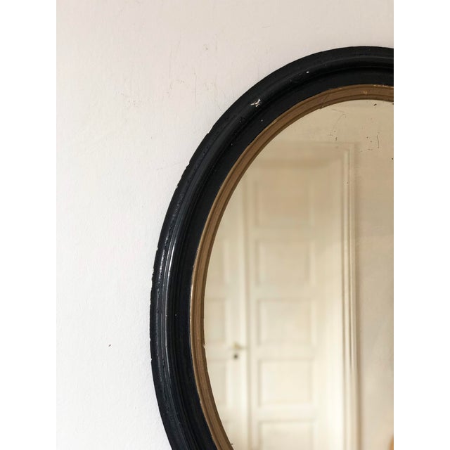 Black Large Antique French Louis Philippe Oval Mirror – Black and Gold, Late 19th Century For Sale - Image 8 of 11