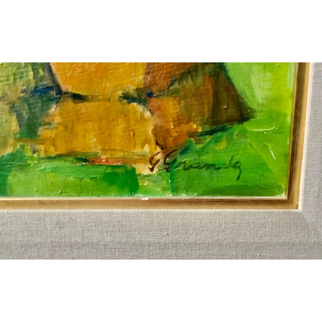 A scenic oil painting on canvas depicting two yellow sailboats in the Tigre River in Argentina. The style features...