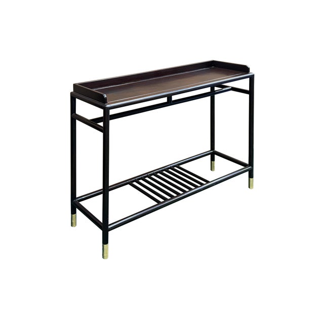 Natural Wood Dark Brown Minimalistic Slim Legs Console Foyer Side Table For Sale - Image 4 of 14