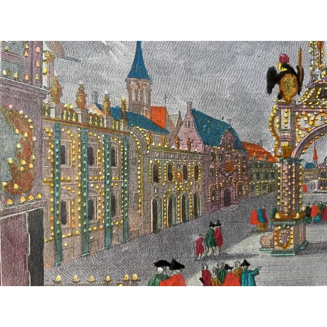 Antique print titled 'Collustrationis typus'. Optical view depicting an illuminated square of an unidentified town...