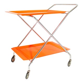 Mid-Century Modern Orange Folding Bar Cart in the style of Kartell, Italy, 1970s For Sale