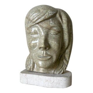 80's Vintage Carved Marble Female Bust Sculpture For Sale