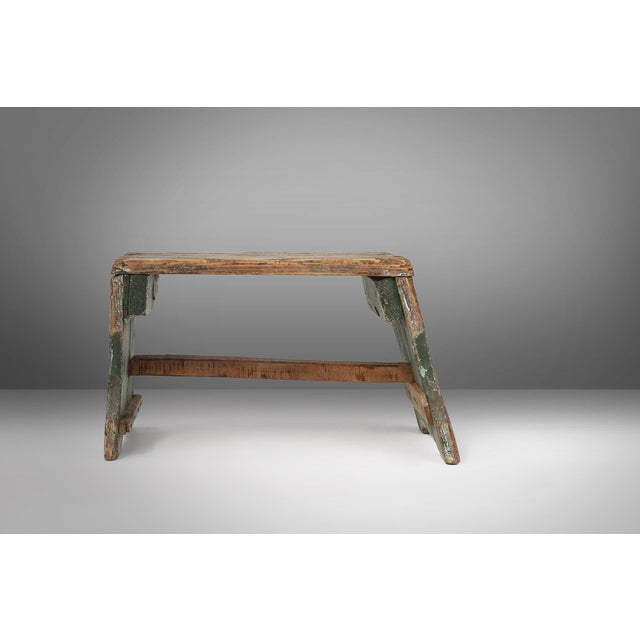 Wood Industrial Green Wooden Stool, France, 1900s, 1890s For Sale - Image 7 of 12