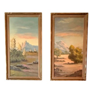 1964 Mid-Century Modern Desert Landscape Oil Paintings - a Pair For Sale