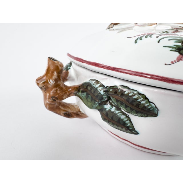 Vintage French Lallier Moustiers Faience Lidded Bowl With Branch Handles For Sale - Image 10 of 17