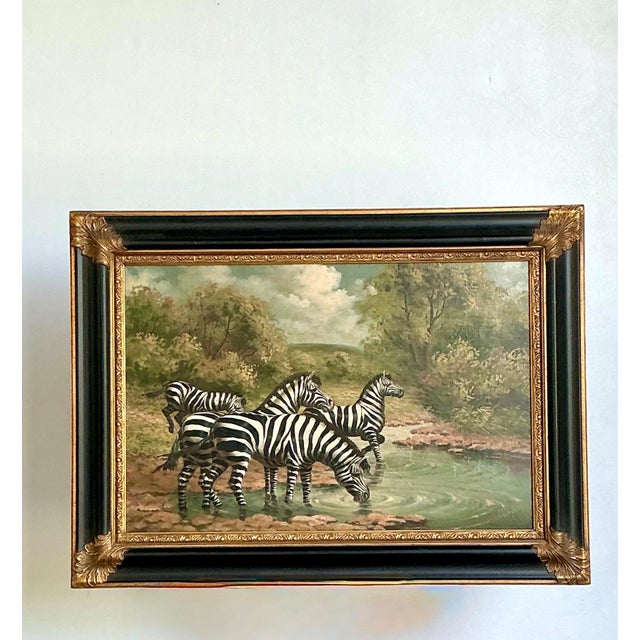 Contemporary Vintage Zebra Landscape Oil Painting For Sale - Image 3 of 18