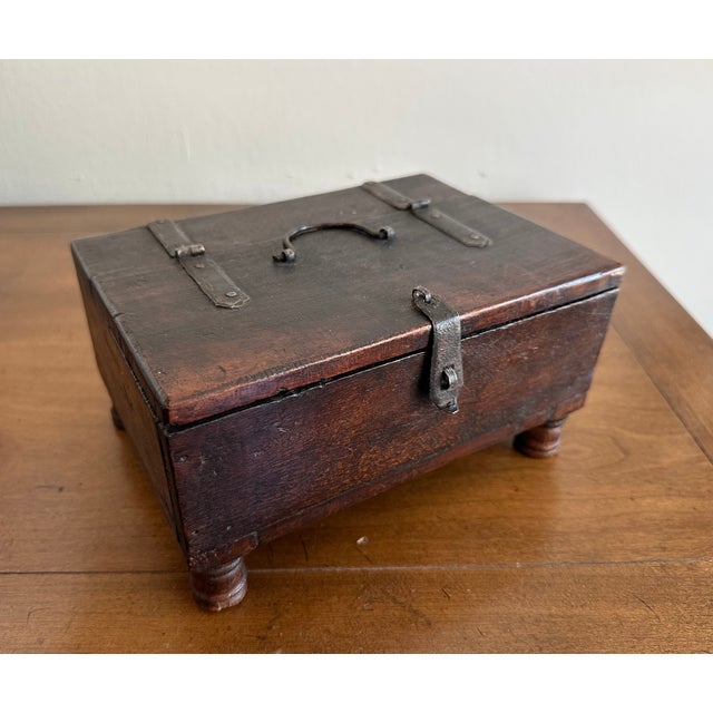 Brown Antique Indian Dowry Chest Document Box on Turned Feet For Sale - Image 8 of 10