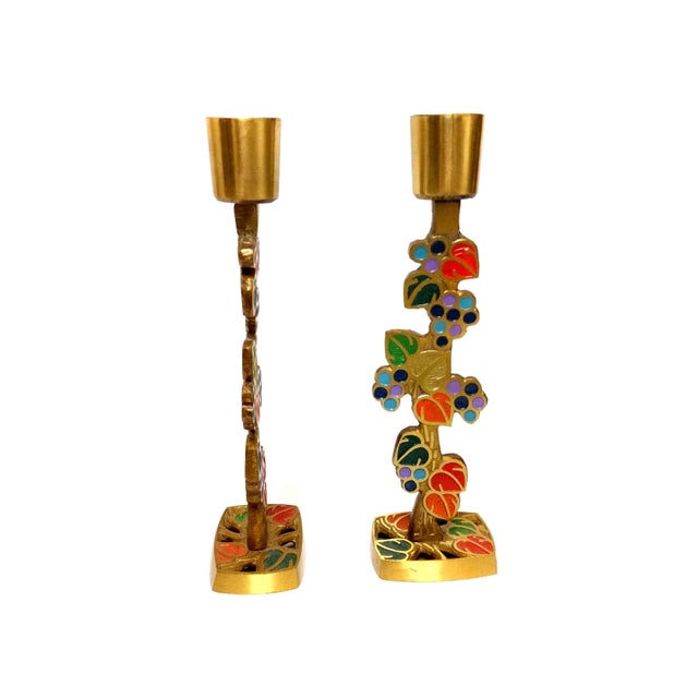 Mid-Century Modern 1970s Terra Sancta Guild Enamel Brass Candle Holders- a Pair For Sale - Image 3 of 4