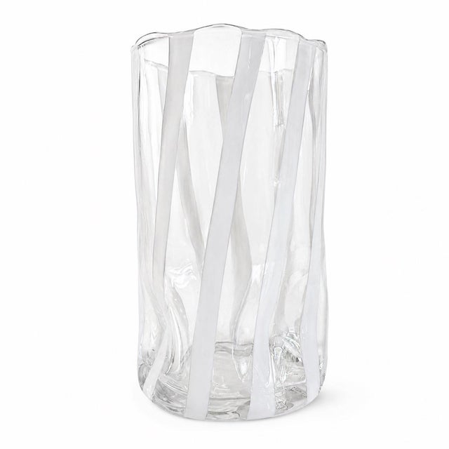 White Stripe Scallop Rim Italian Murano Glass Tumblers - Set of 6 For Sale - Image 4 of 6