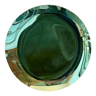Contemporary, Modern Space Age Wall Mirror, Concave Glass, Vintage Green, Brass For Sale