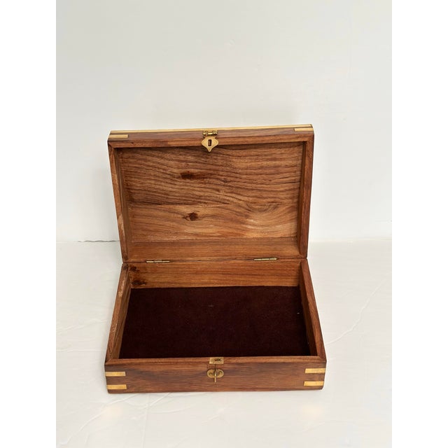 Wood Vintage Mid-20th Century Brass Inlaid Wooden Rectangular Decorative Box For Sale - Image 7 of 7