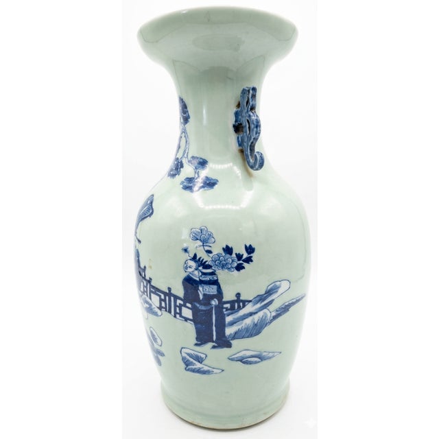 Asian Qing Dynasty Blue on Celadon Vase For Sale - Image 3 of 6