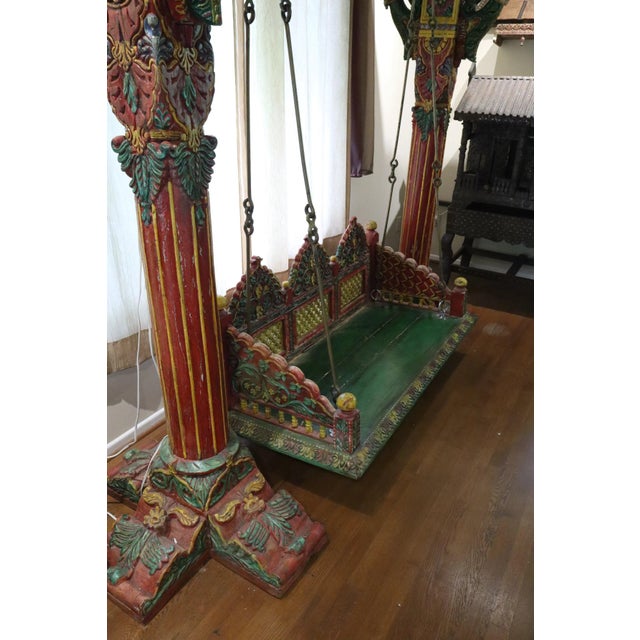 Monumental Hand Carved Indian Polychrome Jhula (Swing) For Sale - Image 10 of 14