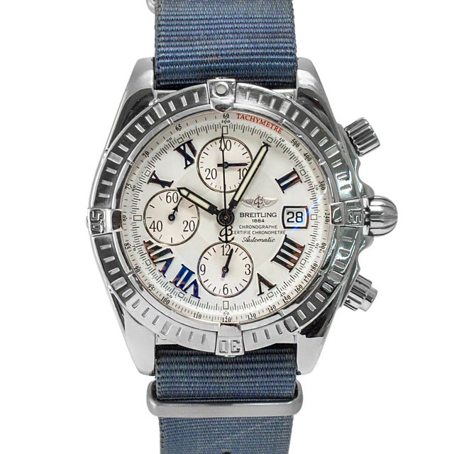 Modern Breitling Chronomat Evolution 43.5mm A13356 Nato Strap Steel Automatic Watch For Sale - Image 3 of 10