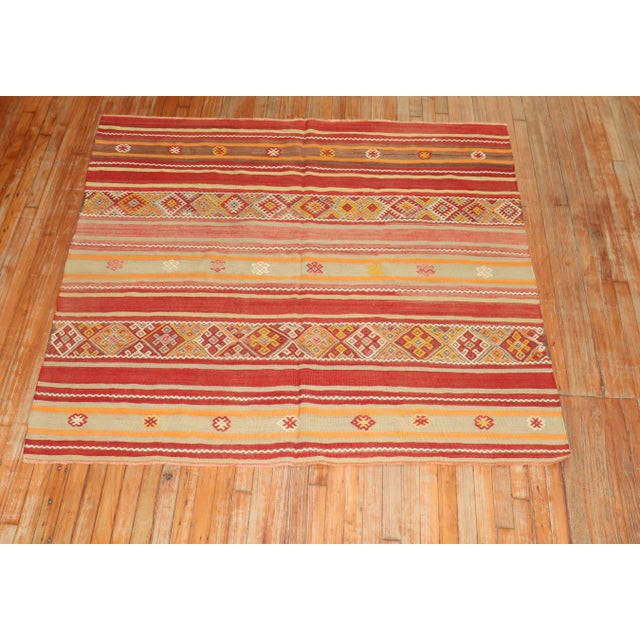 Vintage Tribal Turkish Kilim Flat-Weaves - A Pair - 5'10" x 6'6" For Sale - Image 9 of 12