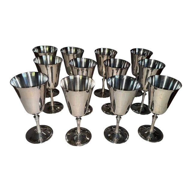 Vintage Silverplate Wine Goblets byDe Uberti Dul Made in Italy Set of 12 For Sale
