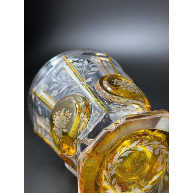 Glass Antique Amber Cut Glass Vase with Floral Medallions, 1890s For Sale - Image 7 of 12