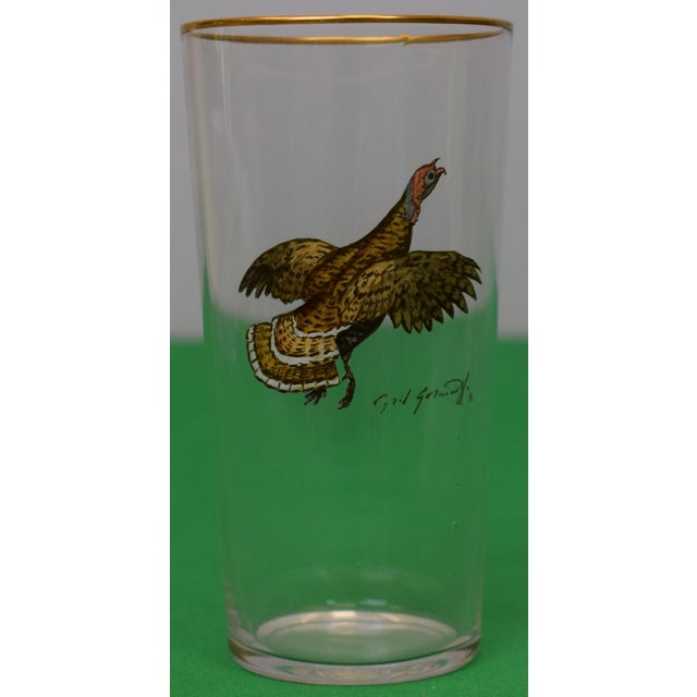 Glass Set X 6 Cyril Gorainoff Hand Enamel Painted Gamebird Highball Cocktail Glasses For Sale - Image 7 of 9