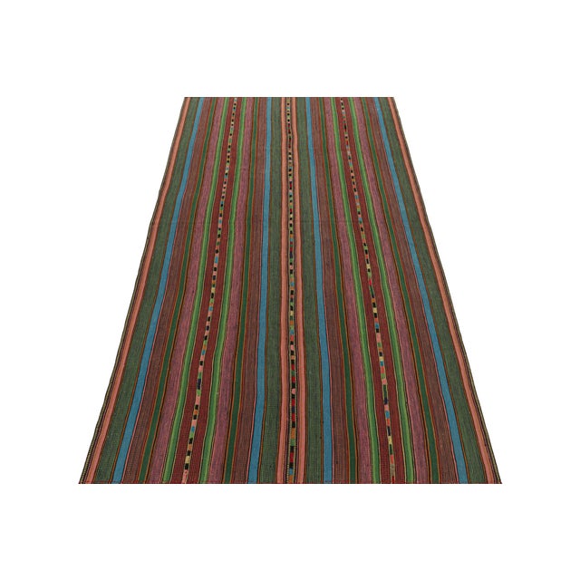 1950s 1950s Vintage Persian Palas Kilim in Multicolor Stripes, From Rug & Kilim - 5'10''x9' For Sale - Image 5 of 7